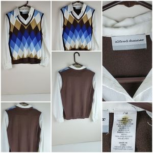 Alfred Dunner Sweater Shirt Argyle Blue Brown Peti
